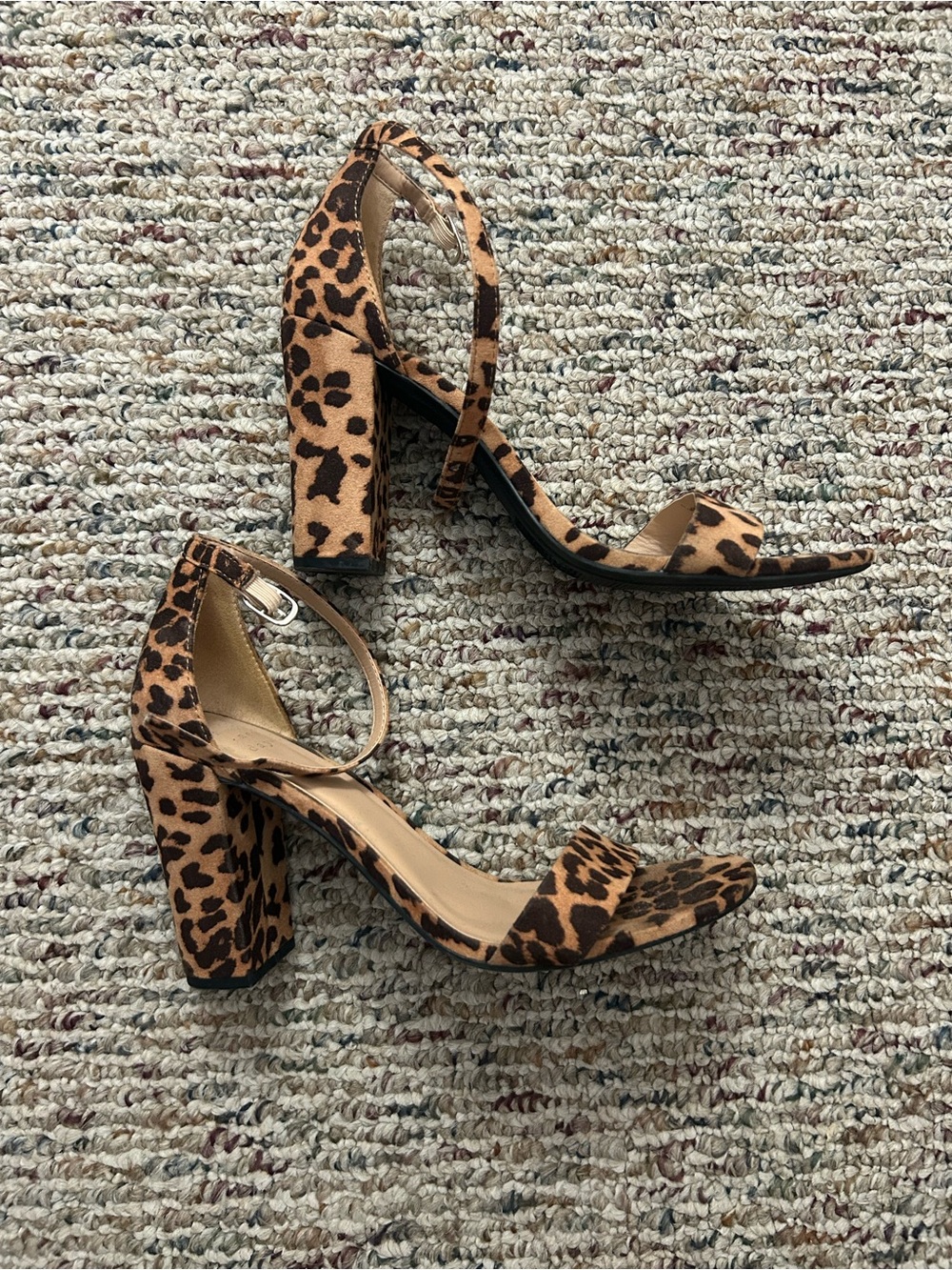 Leopard Print Block Heel Sandals in Tan and Black - Women's Heels
